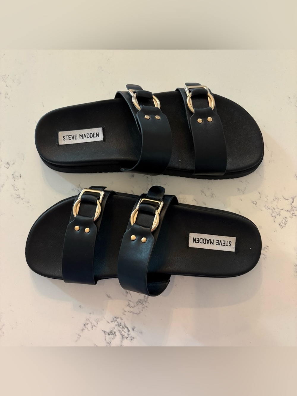 Steve Madden Black Double Buckle Slide Sandals 10